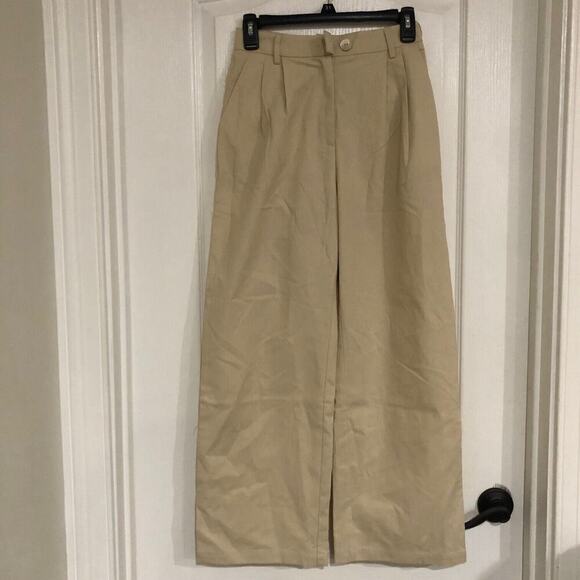 Commense Womens Trouser Pants Size XS‎ Khaki Pleated Wide Leg Belt Loops Pull On - Picture 5 of 9